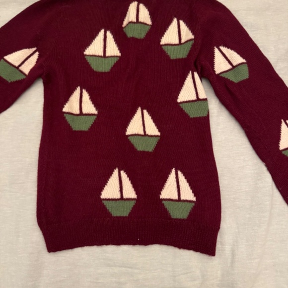 Modcloth quirky sailboat burgundy alpaca cardigan, xs - Picture 2 of 7